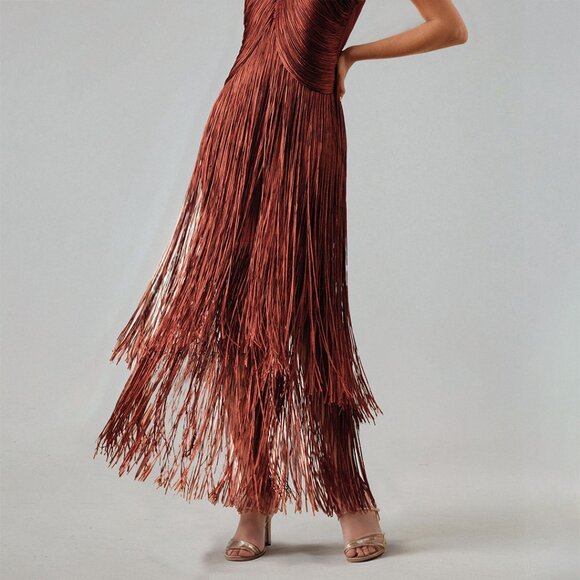 ✨ STUNNING! Bronze Iridescent Fringe Bodycon Dress - Picture 3 of 13